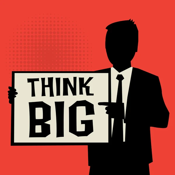 Homme montrant tableau, concept d'entreprise avec texte Think Big — Image vectorielle