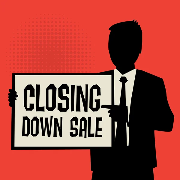 Homem mostrando placa, conceito de negócio com texto Encerramento Venda — Vetor de Stock