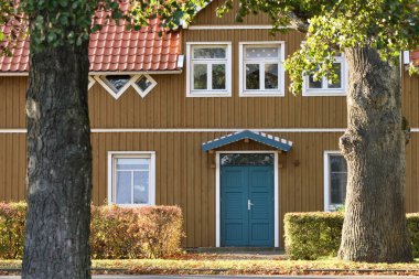 Juodkrante, Lithuania - November 01: Modern villas on  November 01, 2020 in Juodkrante, Lithuania. Juodkrante is a quiet Lithuanian seaside resort village located on the Curonian Spit.
