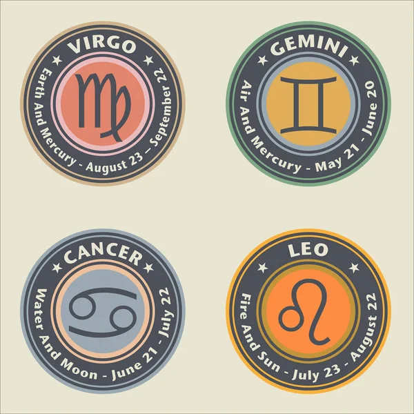 Zodiac Signs Virgo Gemini Cancer Leo Vector Illustration — Stock Vector