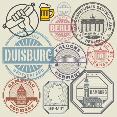 Seyahat pulları veya sembolleri belirlendi, Almanya teması, soyut vektör illüstrasyonu