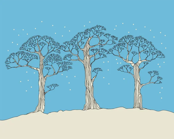 Käsin Piirretty Kuva Abstrakti Talvimaisema Valkoinen Puu Vektorikuvaus — vektorikuva