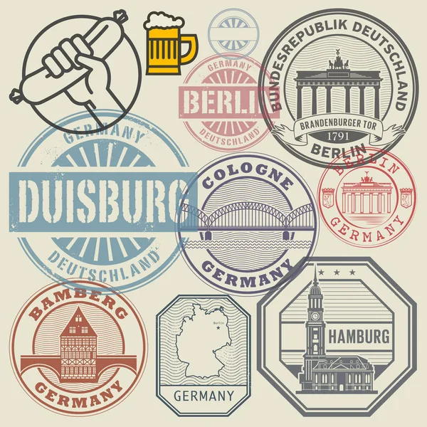 旅行邮票或符号集 德国主题 矢量图解摘要 — 图库矢量图片