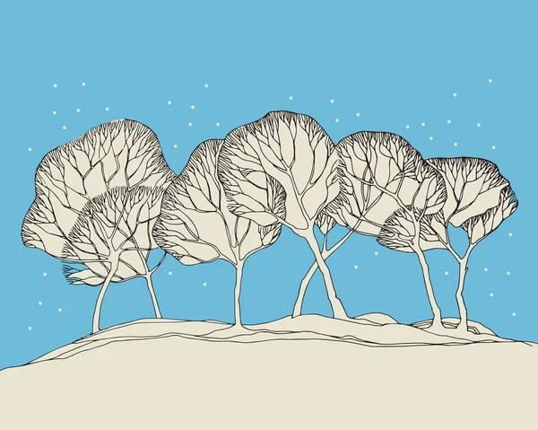 手描きイラスト 抽象的な冬の風景 白い木 ベクトルイラスト — ストックベクタ