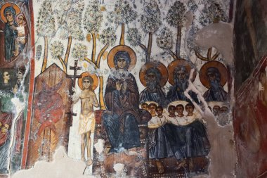 Girit, 13 Ağustos: 13 Ağustos 2020 'de Yunanistan' ın Girit adasında Panagia Kera Kilisesi 'nin freskleri. Panagia Kera Kilisesi bir Girit Bizans kilisesidir.