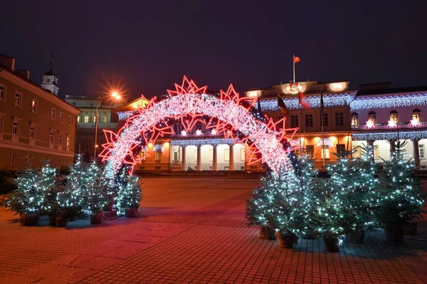 Vilnius Lituania Dicembre Vista Notturna Della Città Decorazioni Natalizie Vilnius — Foto Stock