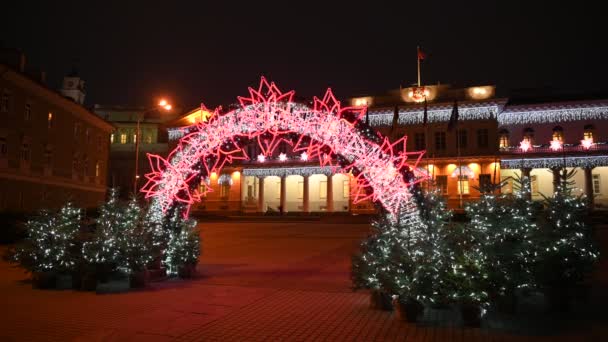 リトアニア ヴィリニュス 2020年12月4日 リトアニア ヴィリニュスでクリスマスツリーの夜景 — ストック動画