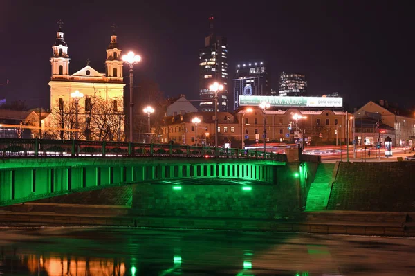 Вильнюс Литва Декабря Зеленый Мост Мост Через Реку Нерис Декабря — стоковое фото