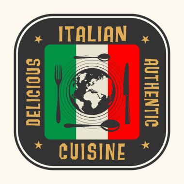 Abstract sign or label with the text Authentic Italian Cuisine written inside, vector illustration