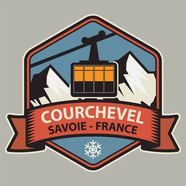クルシュヴェル Courchevel フランスアルプスのスキーリゾート 世界最大のリンク付きスキー場であるレ トロワ バレーの一部です ベクターイラスト — ストックベクタ