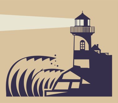 Lighthouse, Beacon, Lighthouse Stands on Rocks, vector Illustration clipart