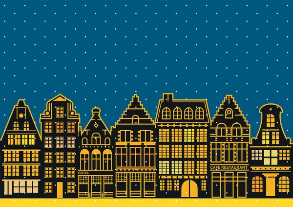 Nieuwjaars Kerstkaart Skyline Van Stad Winter Vectorillustratie — Stockvector