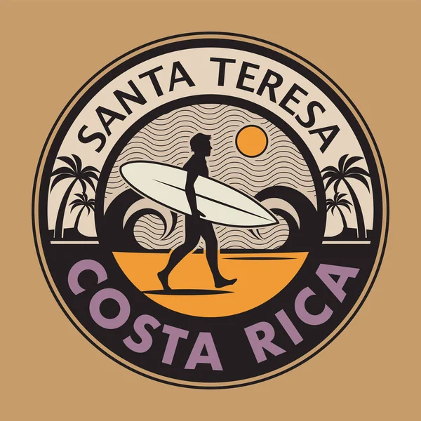 Santa Teresa Costa Rica Surfista Pegatina Sello Signo Diseño Vector — Vector de stock