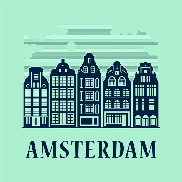 Holanda Amsterdam Casas Ciudad Vieja Vector Abstracto Ilustración — Vector de stock