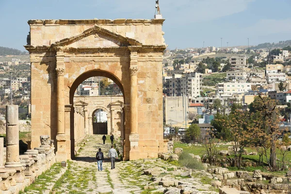 Jerash Jordanië Februari 2020 Uitzicht Ruïnes Woonwijken Van Stad Jarash — Stockfoto