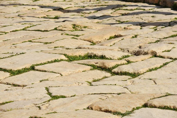 Λεπτομέρειες Γκρο Πλαν Του Κεντρικού Δρόμου Στην Κατεστραμμένη Ρωμαϊκή Πόλη — Φωτογραφία Αρχείου