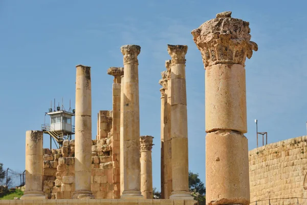 Columnas Arruinada Ciudad Grecorromana Gerasa Jerash Jordania — Foto de Stock