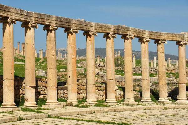 Sloupce Zničeného Řecko Římského Města Gerasa Jerashi Jordánsko — Stock fotografie