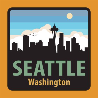 Seattle, Washington, ABD, vektör illüstrasyonu ile etiketle veya imzala