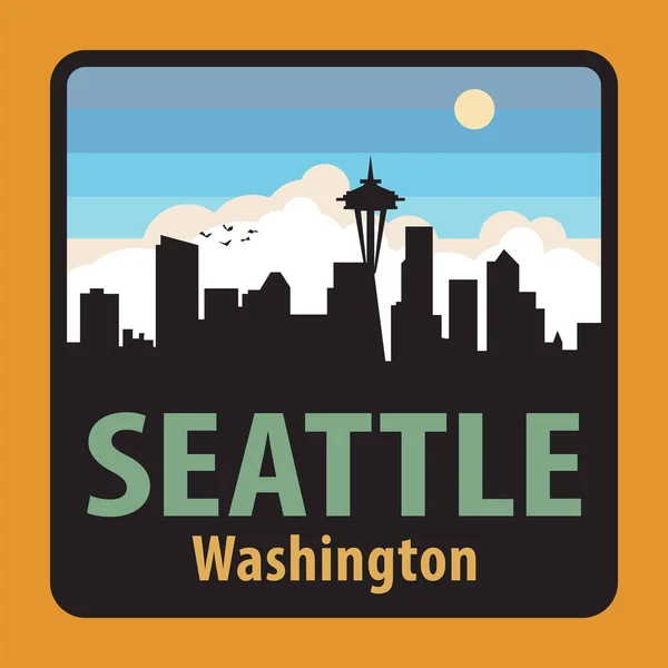 Etikett Eller Skylt Med Namn Seattle Washington Usa Vektor Illustration — Stock vektor