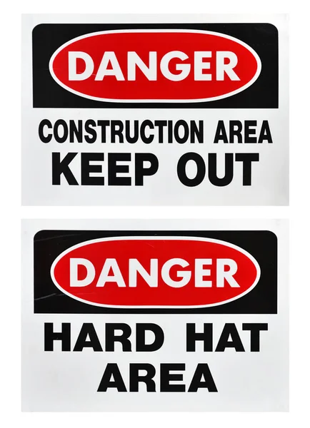 Danger Construction Area Keep Out Hard Hat Area Signs White — Stock Photo, Image