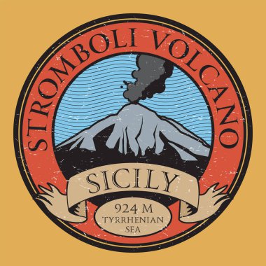 Stromboli Volkanı, Sicilya, İtalya, vektör çizimi