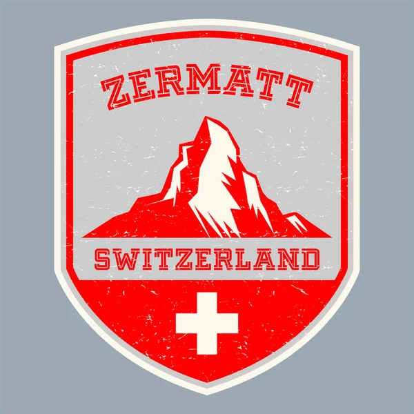 Zermatt Schweiziska Alperna Alpernas Emblem Eller Etikett Med Matterhorn Vektorillustration — Stock vektor