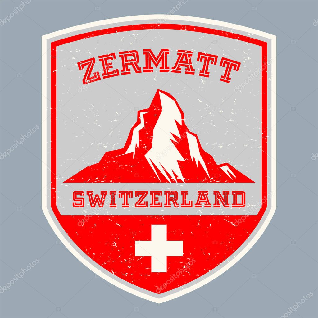 Zermatt, Swiss Alps. Emblem or label of Alps with Matterhorn, vector illustration