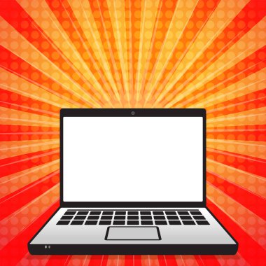 Soyut renk arkaplanı üzerine dizüstü bilgisayar veya dizüstü bilgisayar, boş ekran ile iş konsepti, vektör illüstrasyonu
