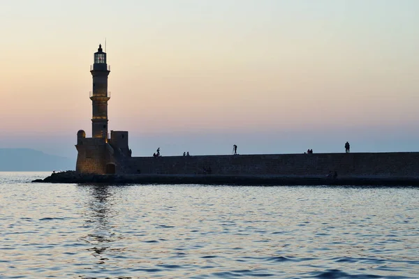 Canée Grèce Août Phare Dans Vieux Port Canée Grèce Août — Photo