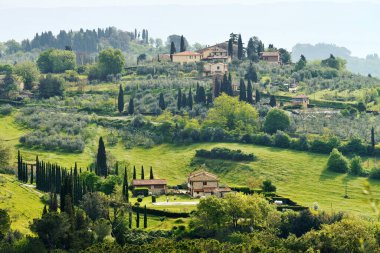San Gimignano - 29 Nisan 2013 tarihinde San Gimignano, İtalya 'da kasaba manzarası. San Gimignano, Tuscany eyaletinin Siena ilçesine bağlı küçük bir ortaçağ kasabasıdır.