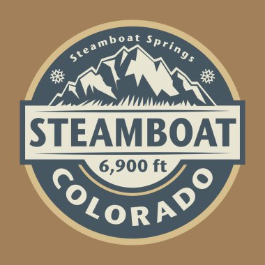 Steamboat Springs, Colorado, vektör illüstrasyonlu soyut pul ya da amblem