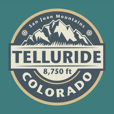 Telluride, Colorado kasabasının soyut damgası veya amblemi, vektör illüstrasyonu