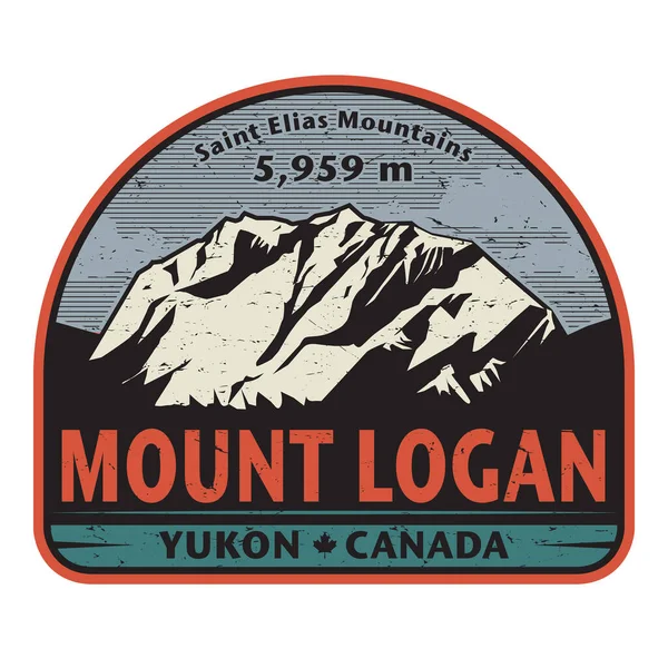 Aufkleber Oder Etikett Mit Mount Logan Yukon Kanada Vektorillustration — Stockvektor