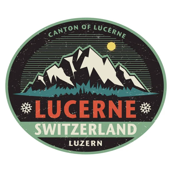 Sticker Label Mountains Text Lucerne Switzerland Vector Illustration — Stock Vector