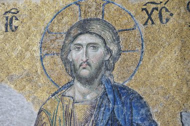 İstanbul - Ağustos 07: Deesis - Ayasofya kilisesinde Bizans mozaiği, 7 Ağustos 2013 'te İstanbul, Türkiye' de İsa Mesih 'i gösteriyor. 