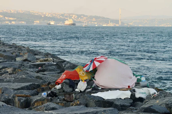 Istanbul Août Tente Pour Sans Abri Port Bosphore Août 2013 — Photo