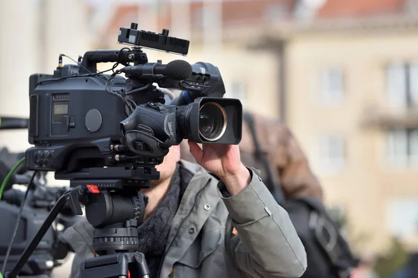 Caméra Télévision Homme Filmant Événement Politique — Photo
