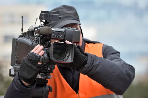 Caméra Télévision Homme Filmant Événement Politique — Photo