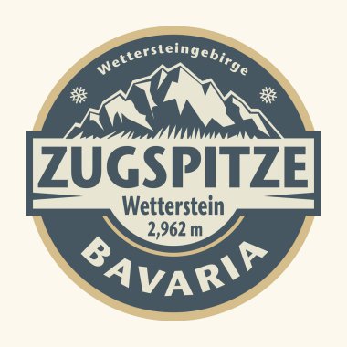 Zugspitze, Bavyera, Almanya, vektör illüstrasyonu ile soyut pul veya amblem