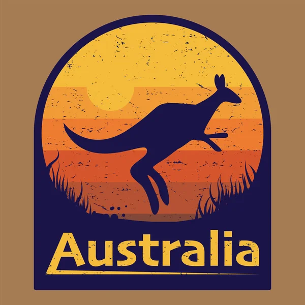 Sticker Label Text Australia Kangaroo Jump Sunset Vector Illustration — Stock Vector