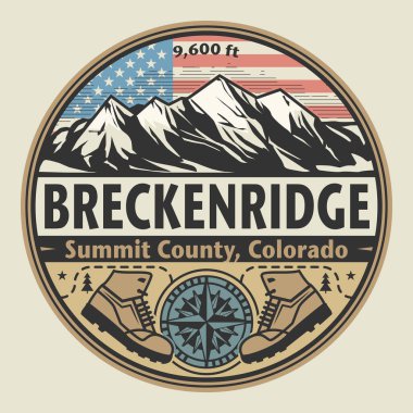 Breckenridge, Colorado 'da, vektör illüstrasyonu adı altında soyut pul ya da amblem