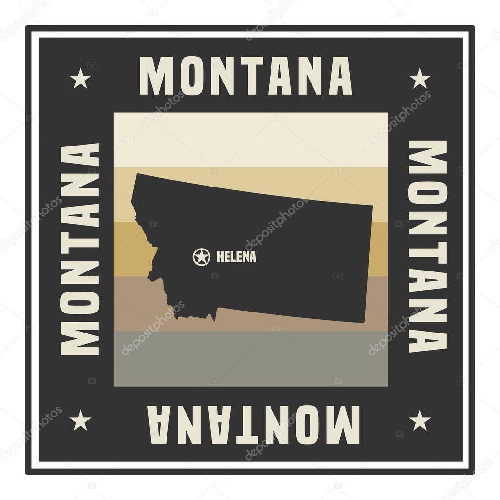 Abstract square stamp or sign with silhouette and name of US state Montana, vector illustration