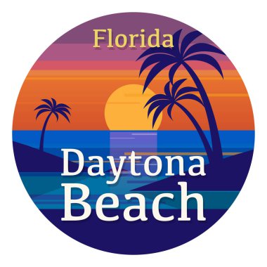 Daytona Sahili, Florida, Amerika Birleşik Devletleri, vektör illüstrasyonlu soyut pul veya amblem
