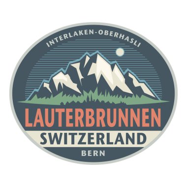 İsviçre, Lauterbrunnen, vektör illüstrasyonu ile soyut pul veya amblem