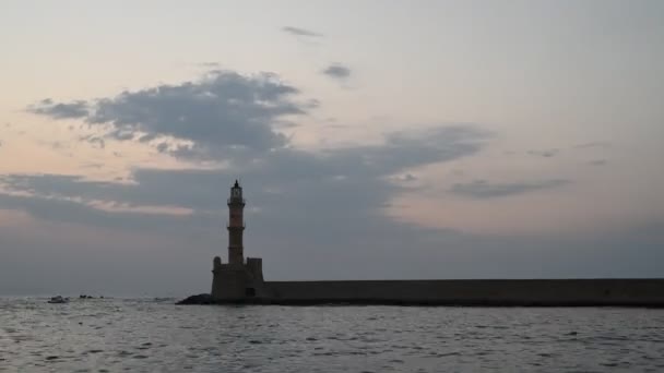 Faro Puerto Viejo Chania Grecia Lapso Tiempo Atardecer — Vídeos de Stock