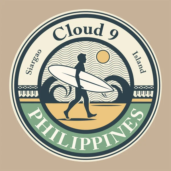 Cloud Nine Siargao Island Filipijnen Surfer Sticker Stempel Teken Ontwerp — Stockvector