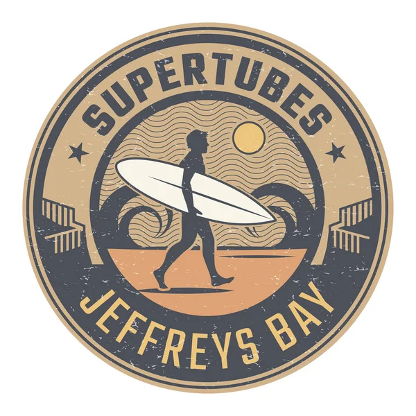 Supertubes Jeffreys Bay Νότια Αφρική Αυτοκόλλητο Surfer Σφραγίδα Πινακίδα Σχεδιασμού — Διανυσματικό Αρχείο