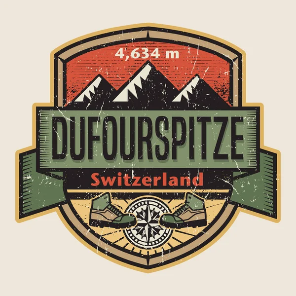 Emblem Dufourspitze Den Högsta Toppen Monte Rosa Enorm Täckt Bergsmassiv — Stock vektor