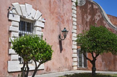 Korfu Adası, 14 Haziran: Eski Venedik Kalesinin mimari detayları 14 Haziran 2021 'de Corfu Town limanında, Korfu Adası, Yunanistan.